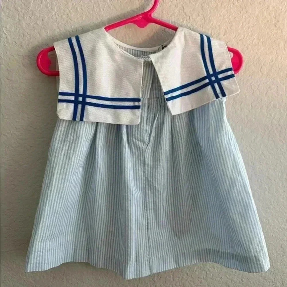 Vintage Samara Blue and White Sailor Dress with Fish Summer Seersucker - Picture 3 of 5